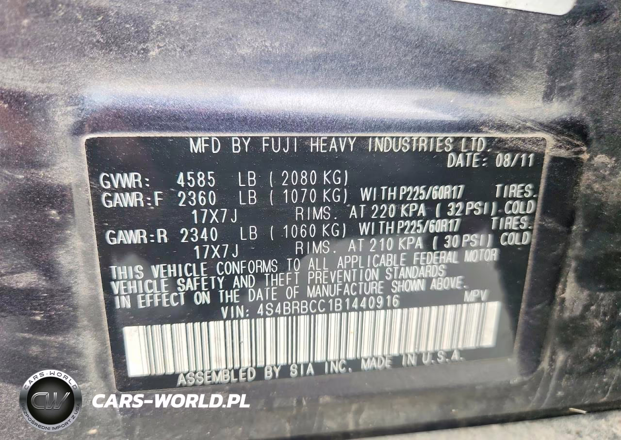 2011 Subaru Outback 2.5I Premium VIN:4S4BRBCC1B1440916 - 12