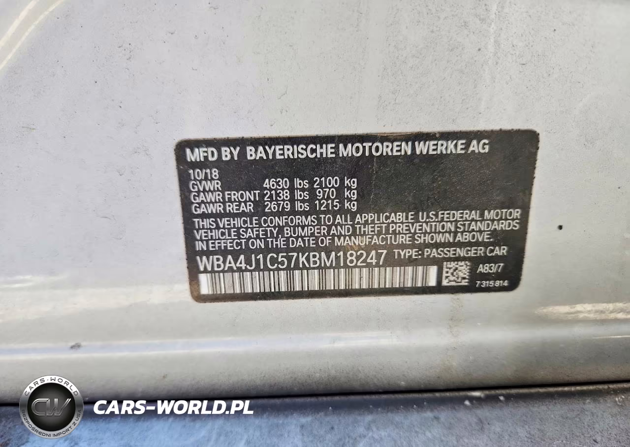 2019 BMW 430I Gran Coupe VIN:WBA4J1C57KBM18247 - 12