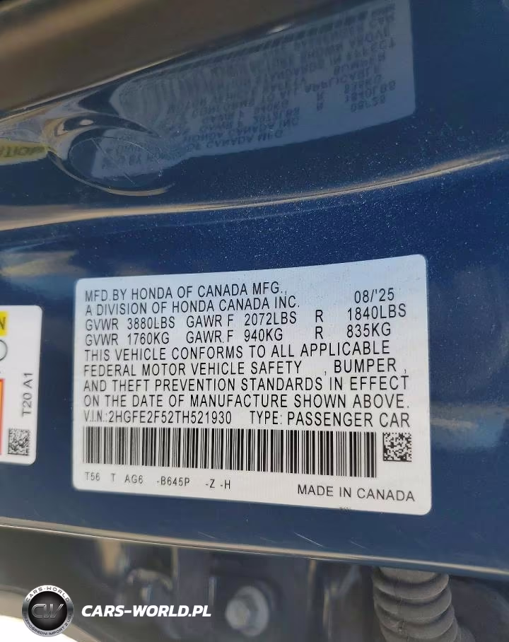 2026 Honda Civic Sport VIN:2HGFE2F52TH521930 - 12