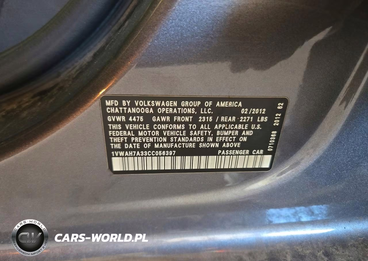2012 Volkswagen Passat S VIN:1VWAH7A33CC056397 - 12