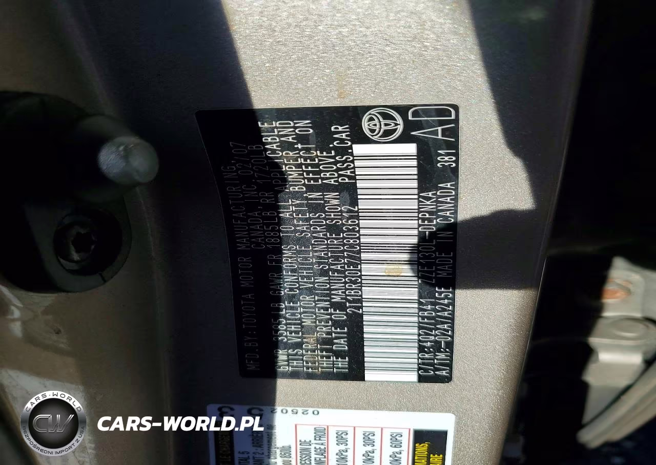2007 Toyota Corolla Le VIN:2T1BR30E77C803612 - 12