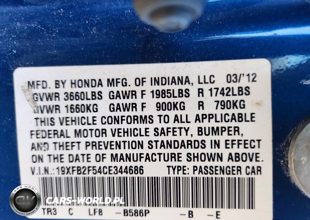 2012 Honda Civic Lx VIN:19XFB2F54CE344686 - 12
