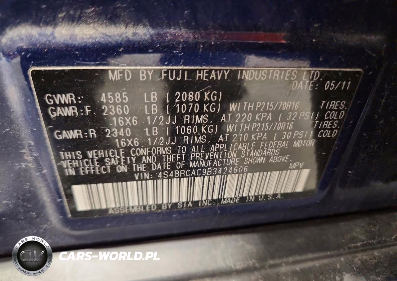 2011 Subaru Outback 2.5I VIN:4S4BRCAC9B3424606 - 13
