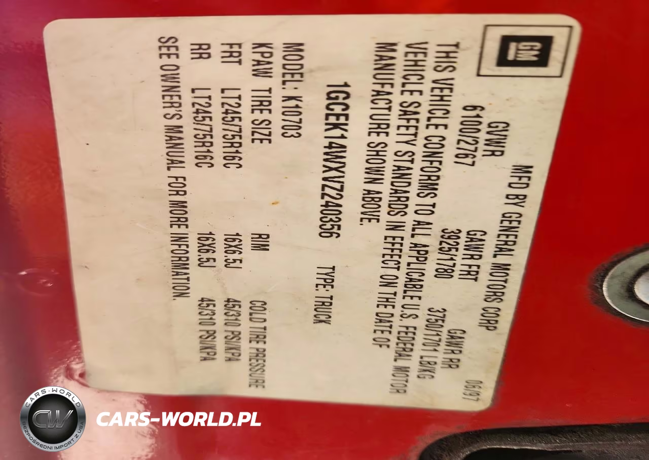 1997 Chevrolet Gmt-400 K1500 VIN:1GCEK14WXVZ240356 - 12