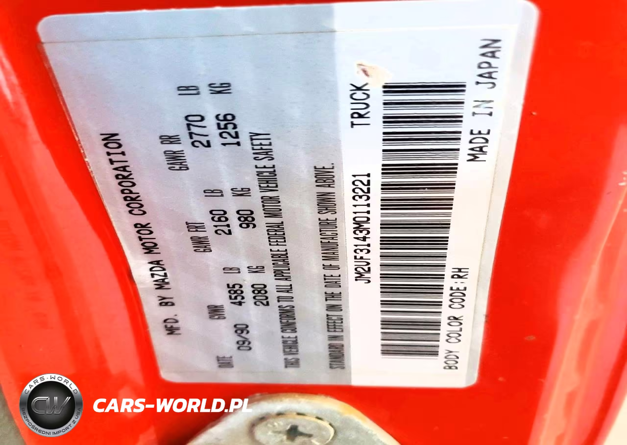 1991 Mazda B2600 Cab Plus VIN:JM2UF3143M0113221 - 12