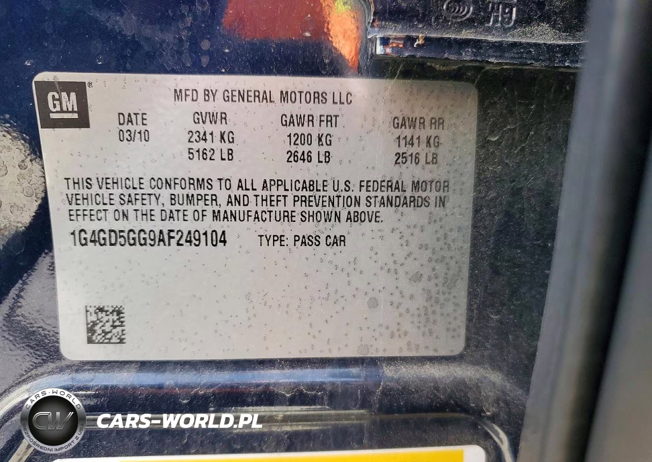2010 Buick Lacrosse Cxl VIN:1G4GD5GG9AF249104 - 12