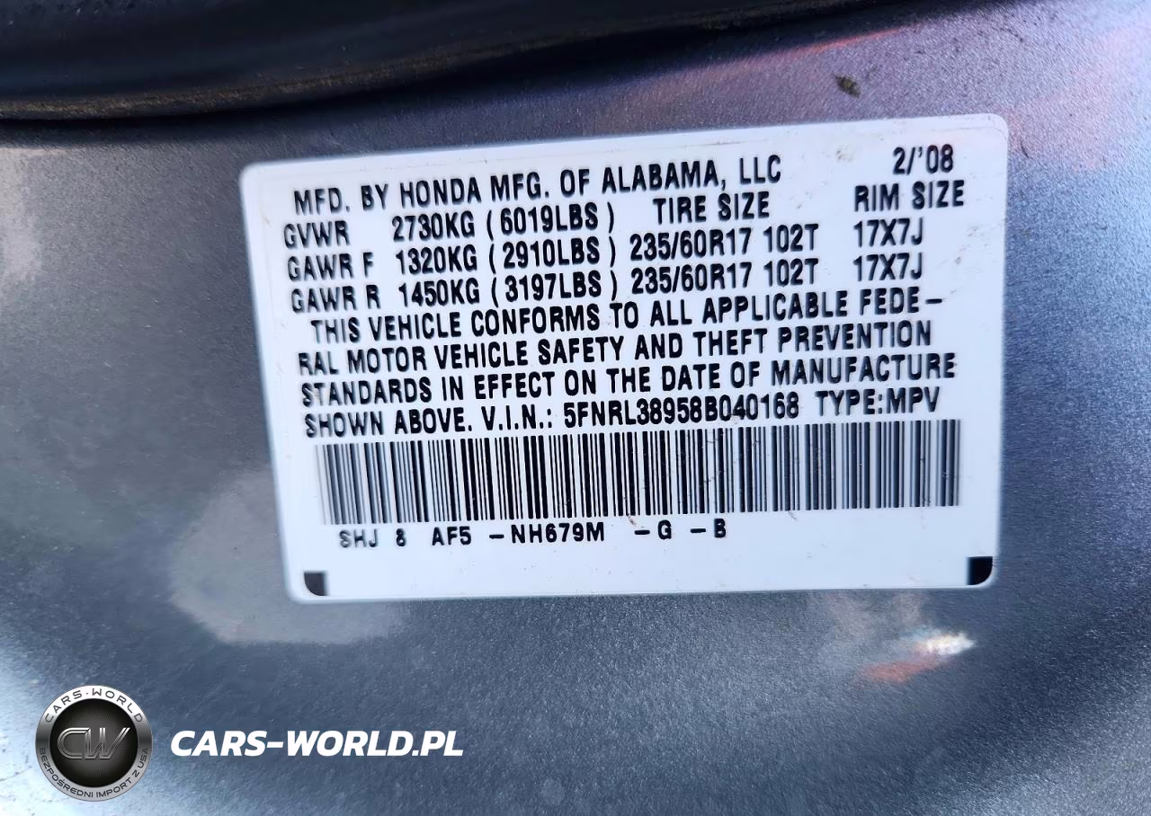 2008 Honda Odyssey Touring VIN:5FNRL38958B040168 - 13