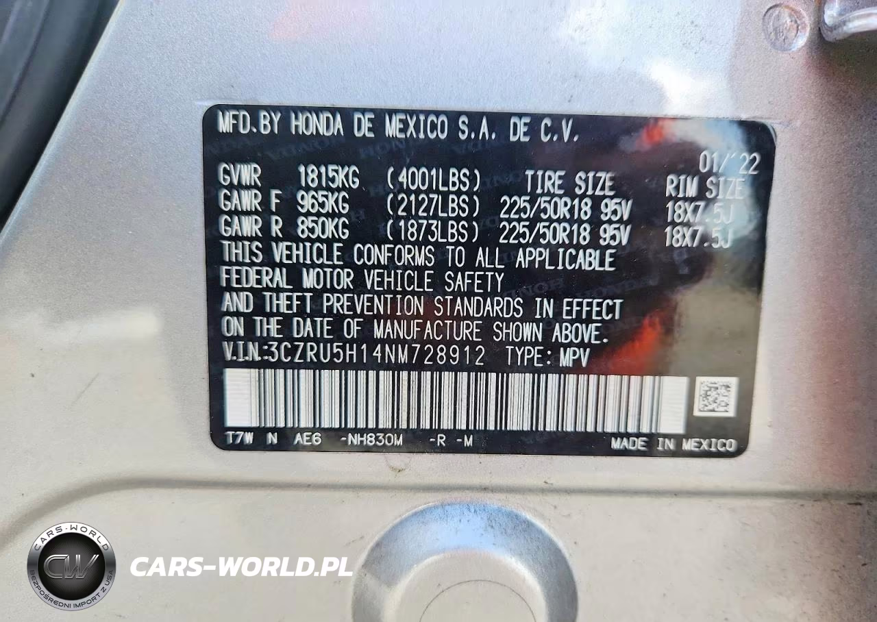 2022 Honda Hr-V Sport VIN:3CZRU5H14NM728912 - 14