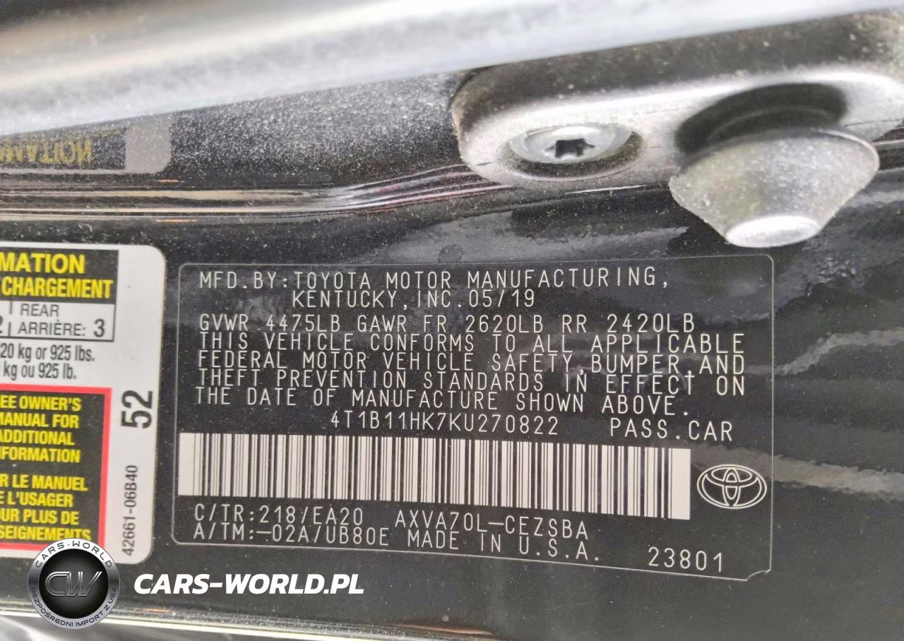 2019 Toyota Camry Se VIN:4T1B11HK7KU270822 - 12