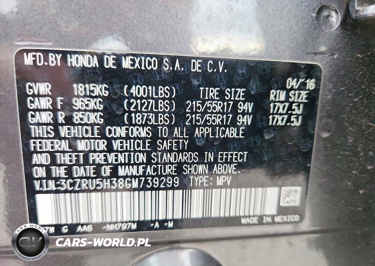 2016 Honda Hr-V Lx VIN:3CZRU5H38GM739299 - 13
