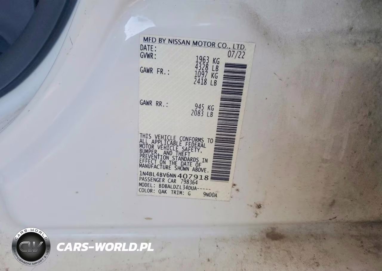 2022 Nissan Altima S VIN:1N4BL4BV6NN407918 - 12