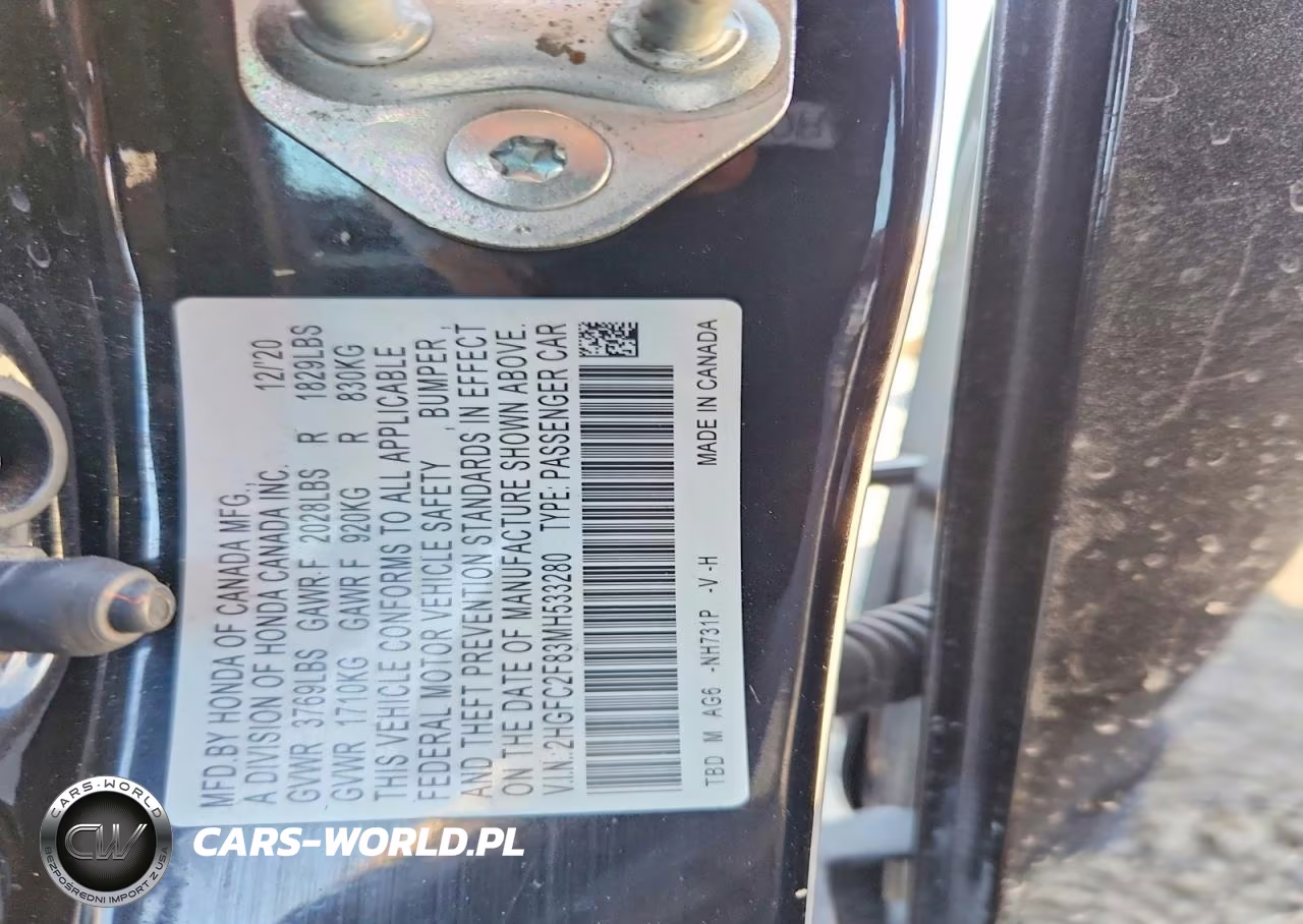 2021 Honda Civic Sport VIN:2HGFC2F83MH533280 - 13