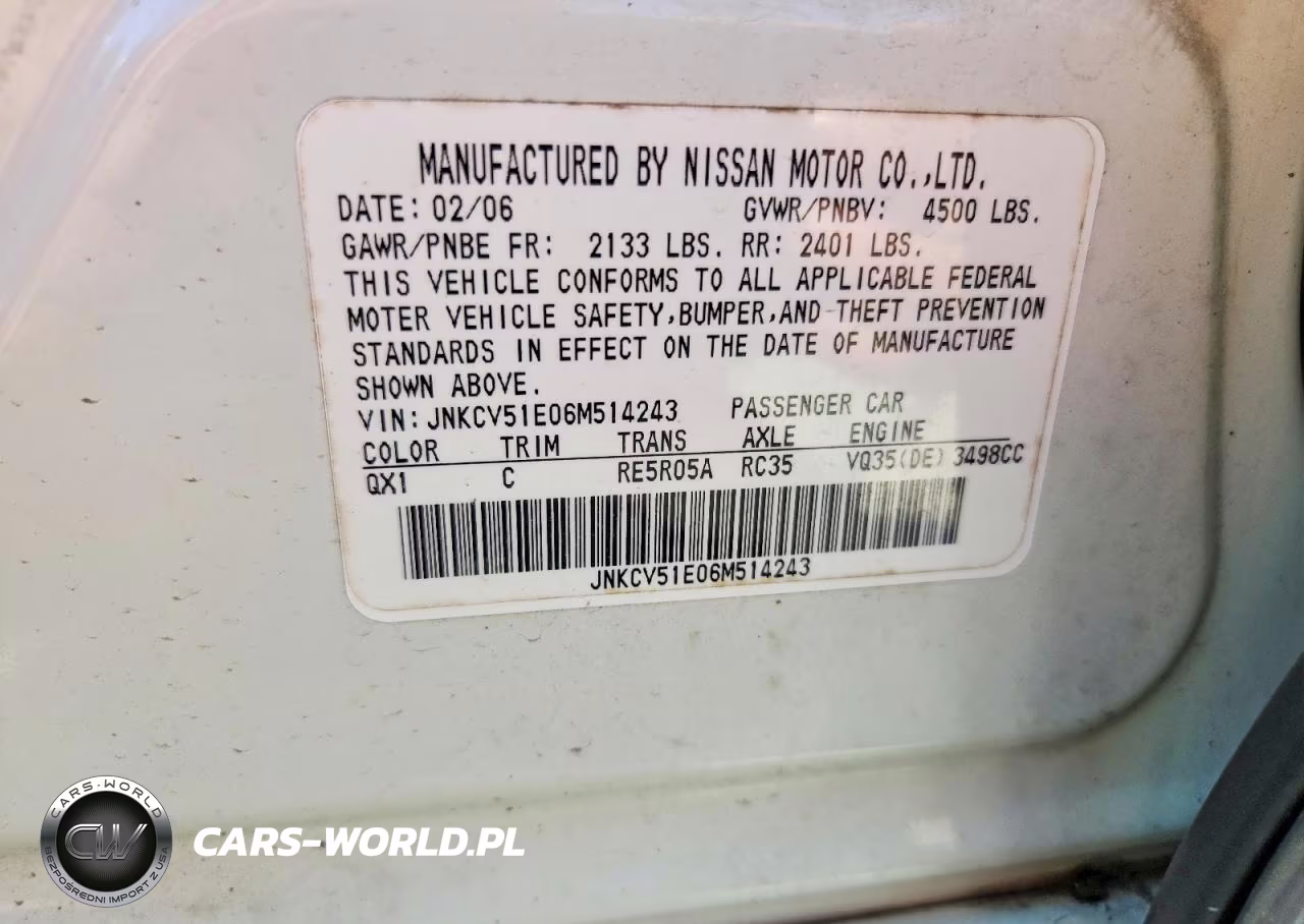 2006 Infiniti G35 Base VIN:JNKCV51E06M514243 - 12