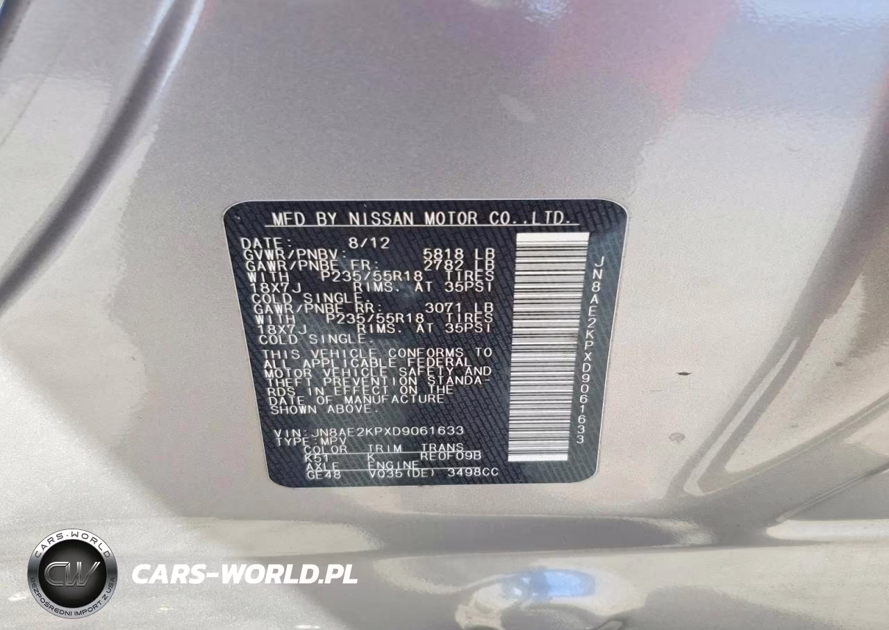 2013 Nissan Quest 3.5 S VIN:JN8AE2KPXD9061633 - 13