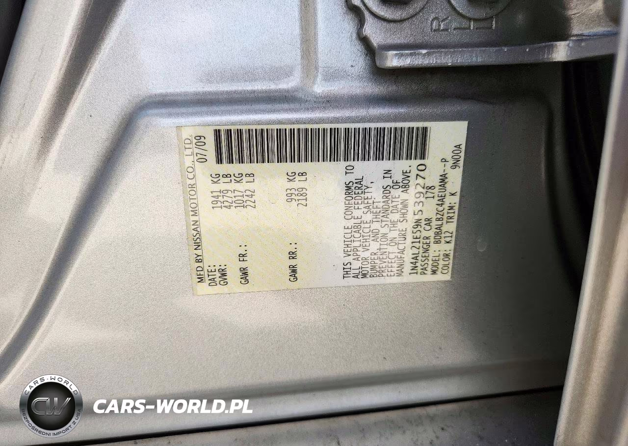 2009 Nissan Altima 2.5 VIN:1N4AL21E59N539270 - 12