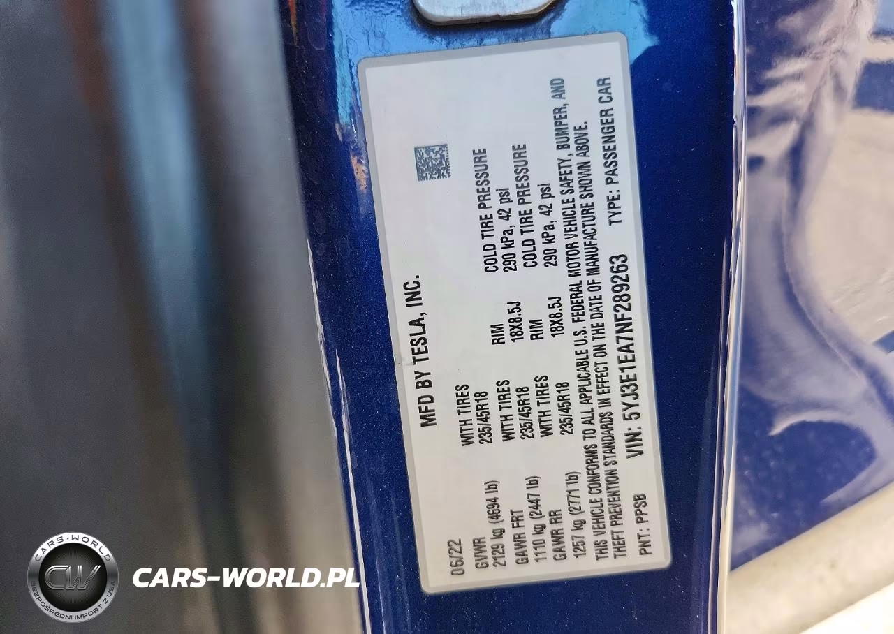 2022 Tesla Model 3 VIN:5YJ3E1EA7NF289263 - 12