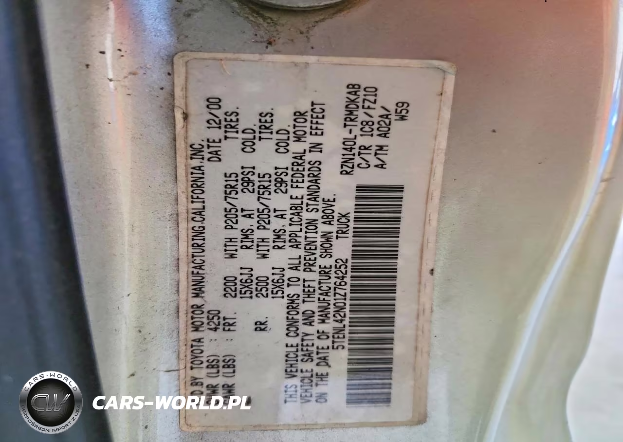 2001 Toyota Tacoma Base VIN:5TENL42N01Z764252 - 12