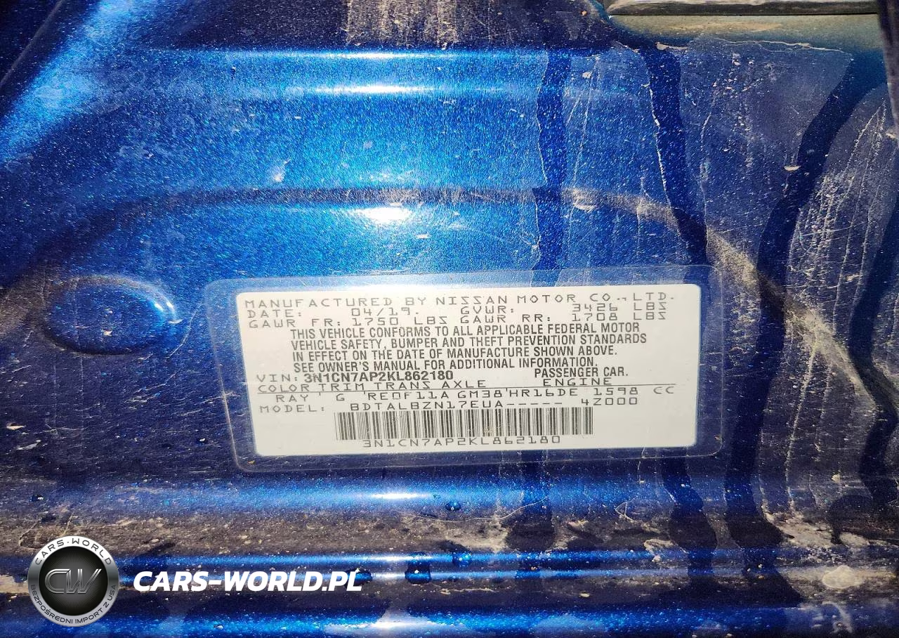 2019 Nissan Versa Sv VIN:3N1CN7AP2KL862180 - 12