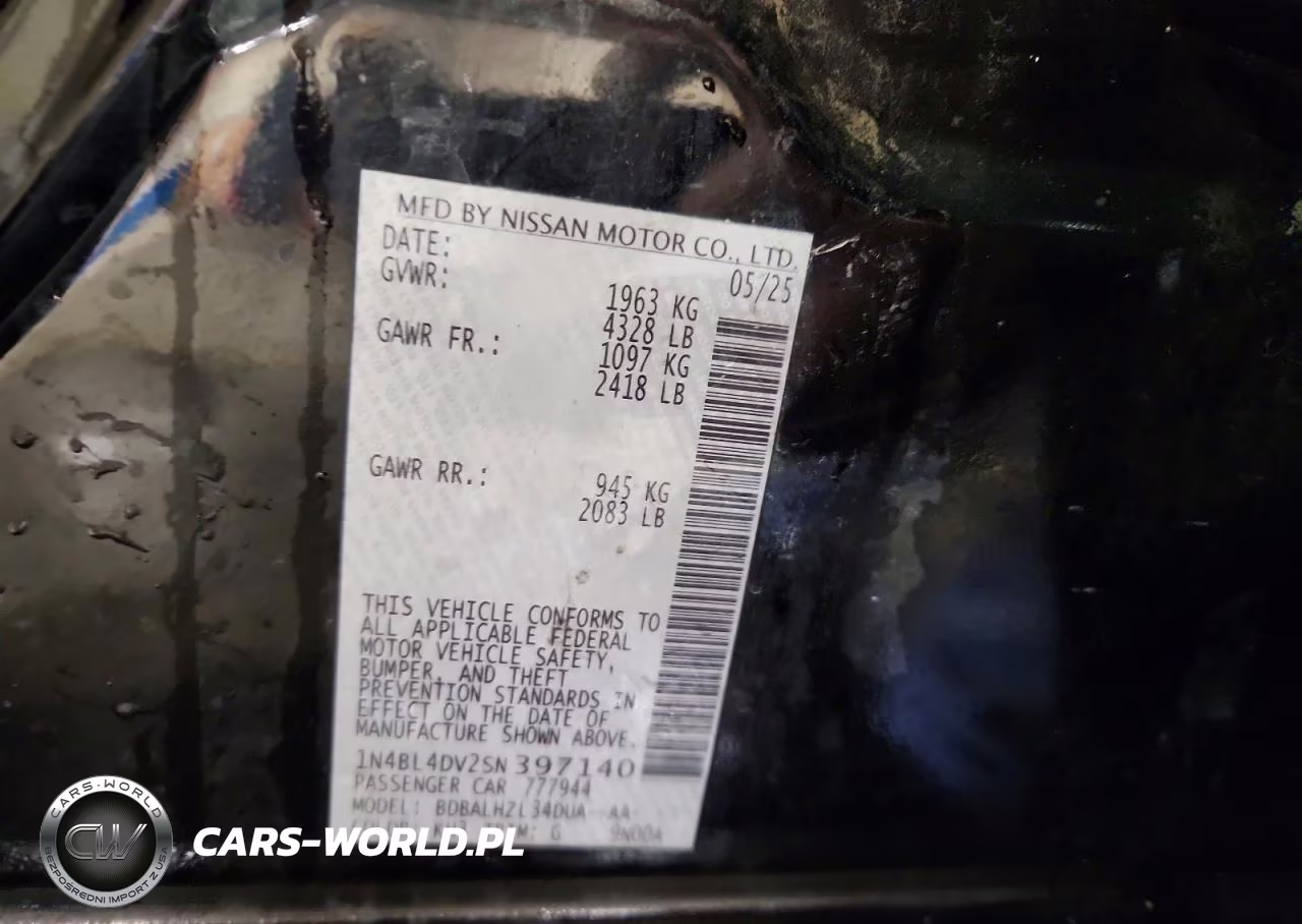 2025 Nissan Altima Sv VIN:1N4BL4DV2SN397140 - 12