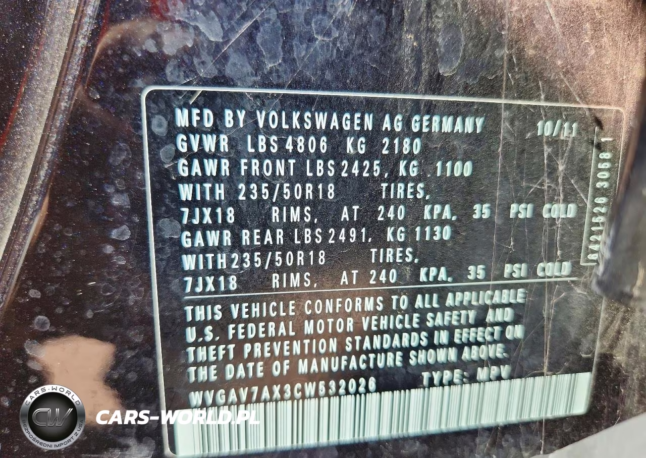 2012 Volkswagen Tiguan S VIN:WVGAV7AX3CW532026 - 13
