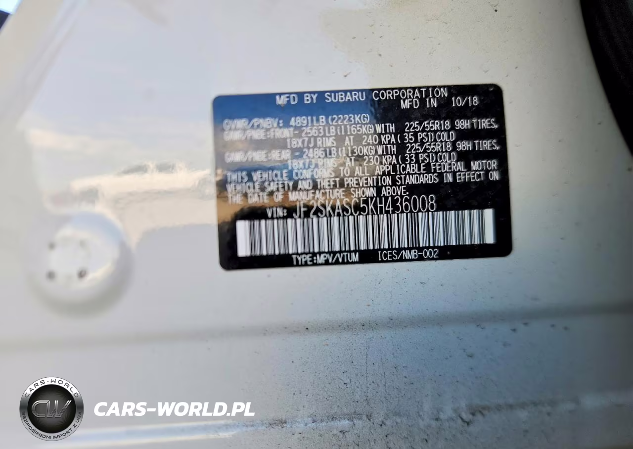 2019 Subaru Forester Limited VIN:JF2SKASC5KH436008 - 13