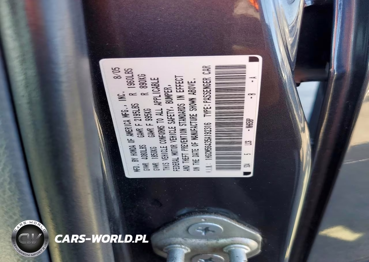 2005 Honda Accord Lx VIN:1HGCM56435A192316 - 12