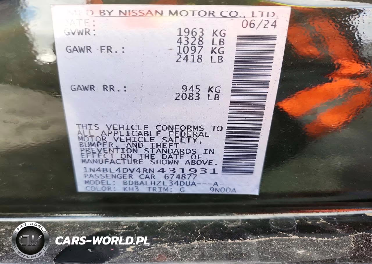 2024 Nissan Altima Sv VIN:1N4BL4DV4RN431931 - 12