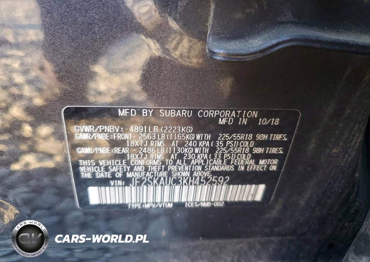2019 Subaru Forester Limited VIN:JF2SKAUC3KH452592 - 13