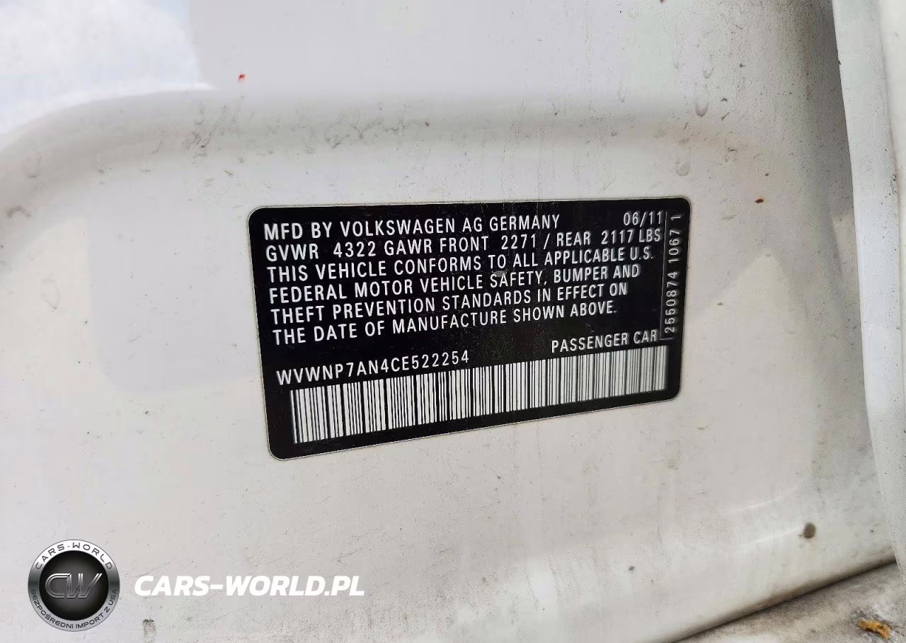 2012 Volkswagen Cc Sport VIN:WVWNP7AN4CE522254 - 12