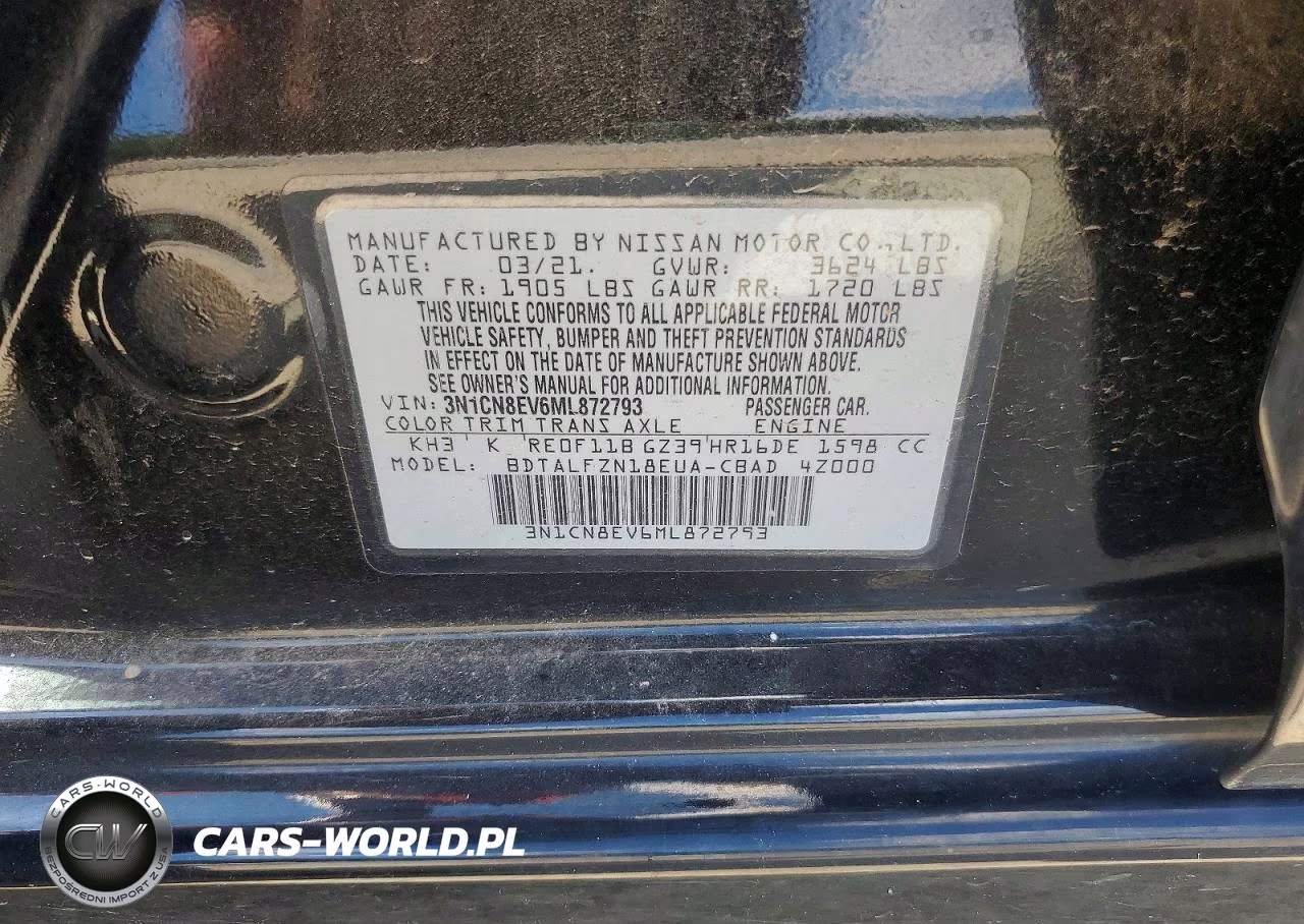 2021 Nissan Versa Sv VIN:3N1CN8EV6ML872793 - 12