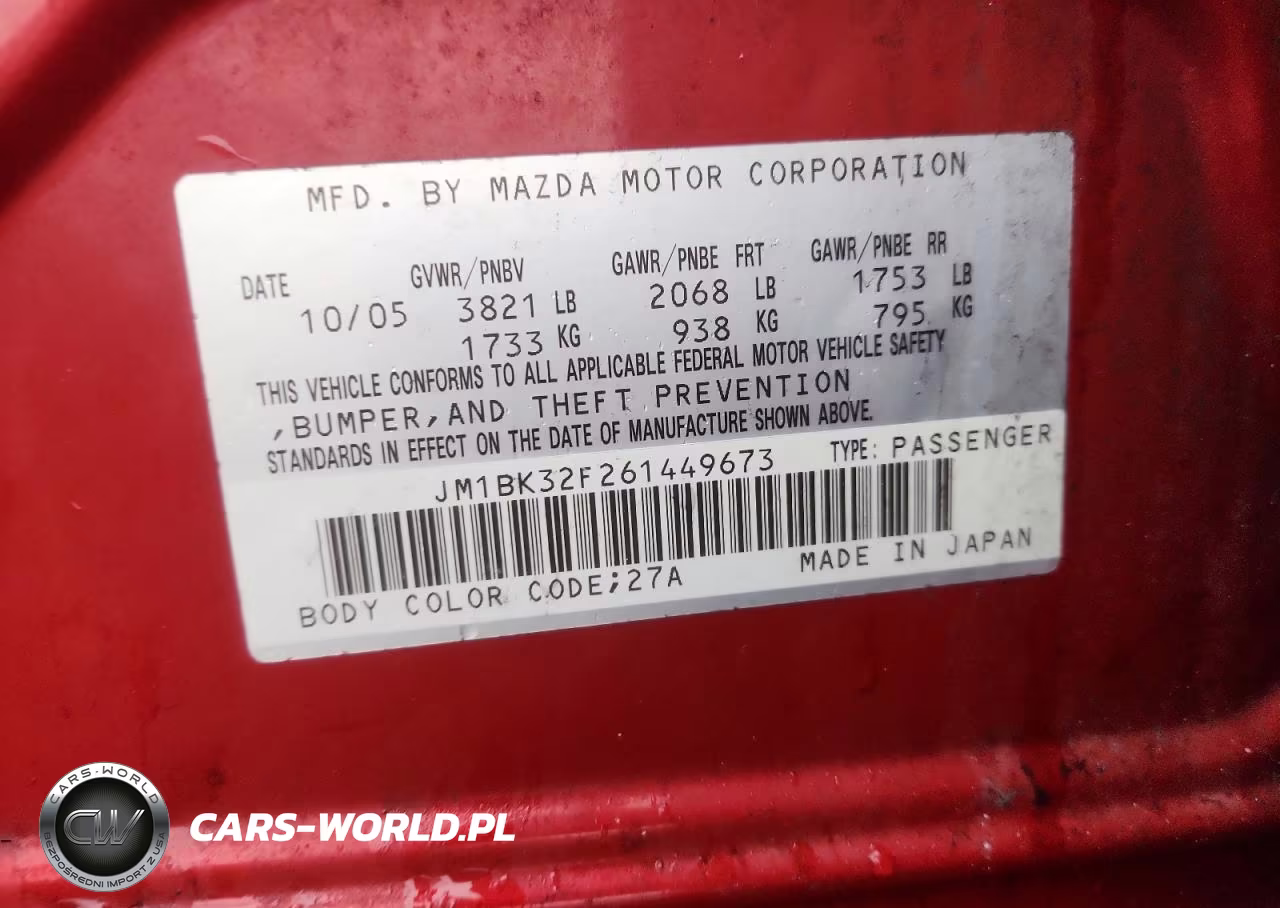 2006 Mazda 3 I VIN:JM1BK32F261449673 - 12