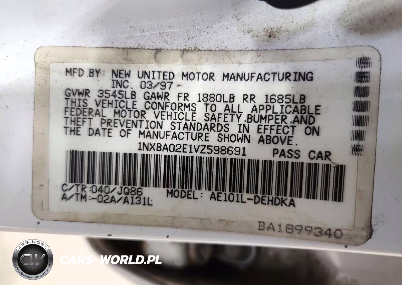 1997 Toyota Corolla Base VIN:1NXBA02E1VZ598691 - 12