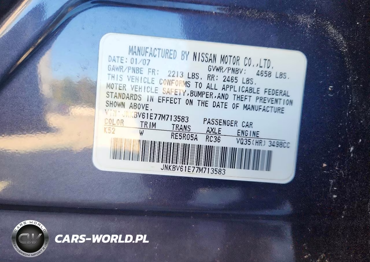 2007 Infiniti G35 Base VIN:JNKBV61E77M713583 - 12