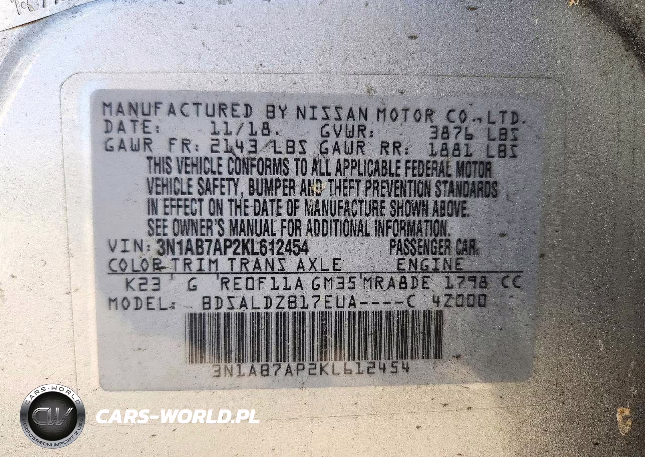 2019 Nissan Sentra Sv VIN:3N1AB7AP2KL612454 - 12