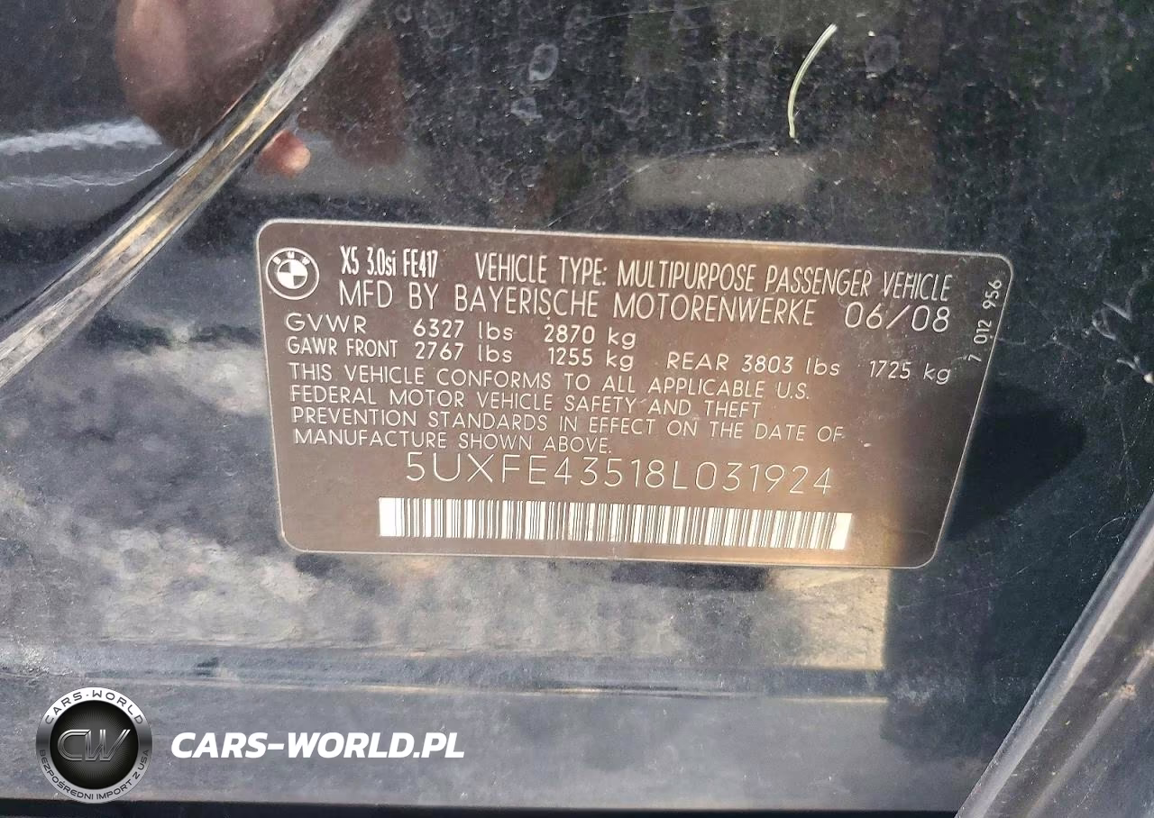 2008 BMW X5 3.0I VIN:5UXFE43518L031924 - 13