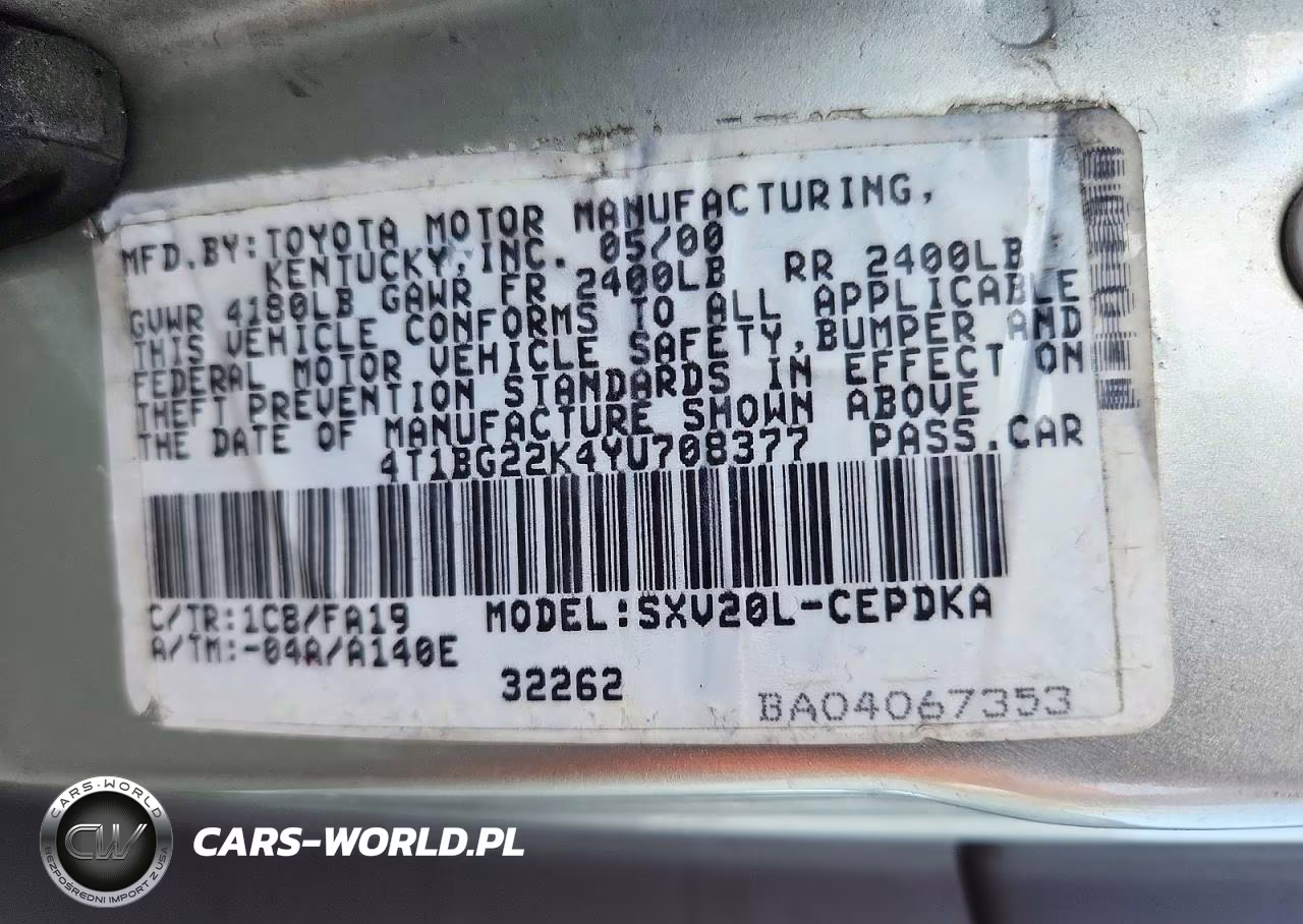 2000 Toyota Camry Ce VIN:4T1BG22K4YU708377 - 13