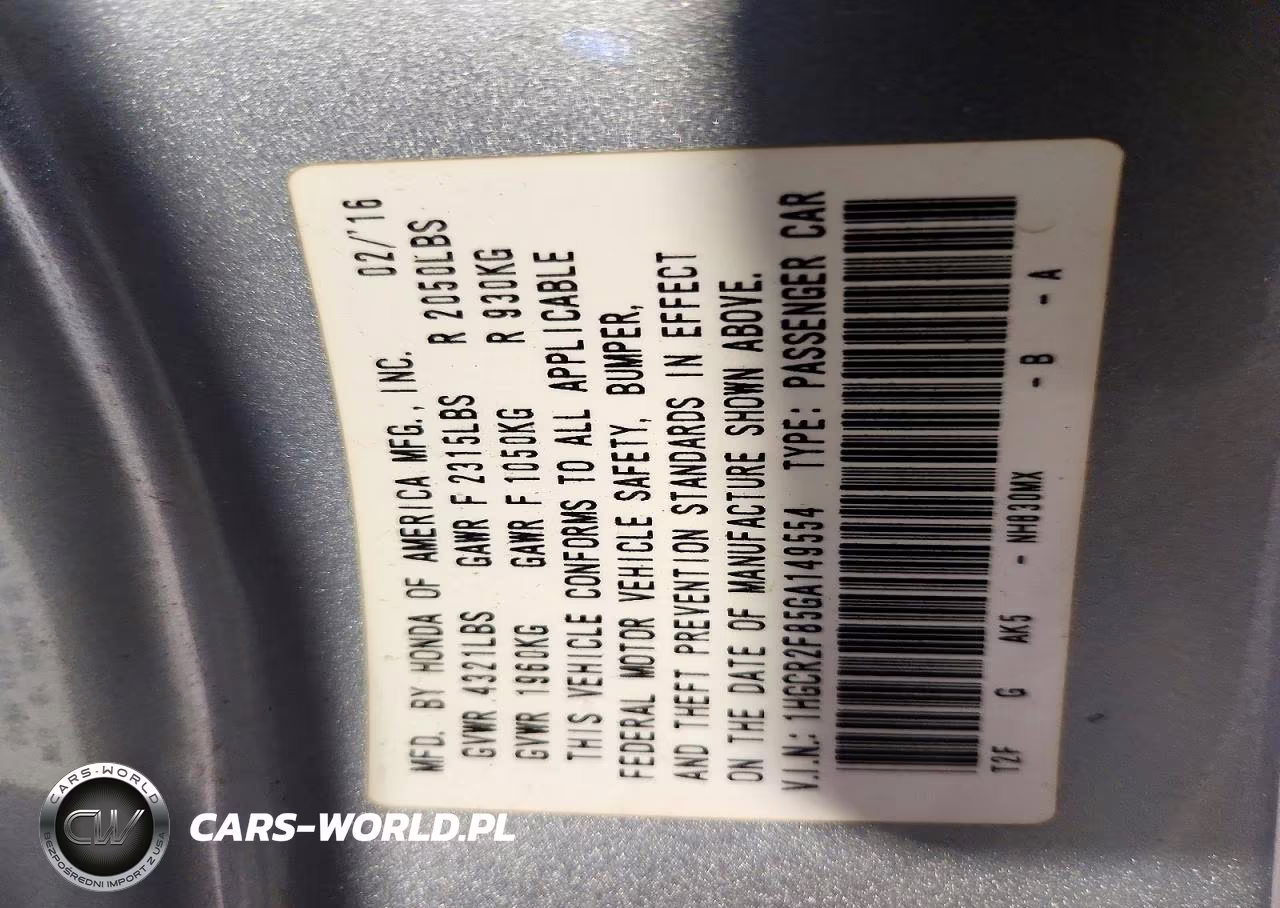 2016 Honda Accord Exl VIN:1HGCR2F85GA149554 - 12