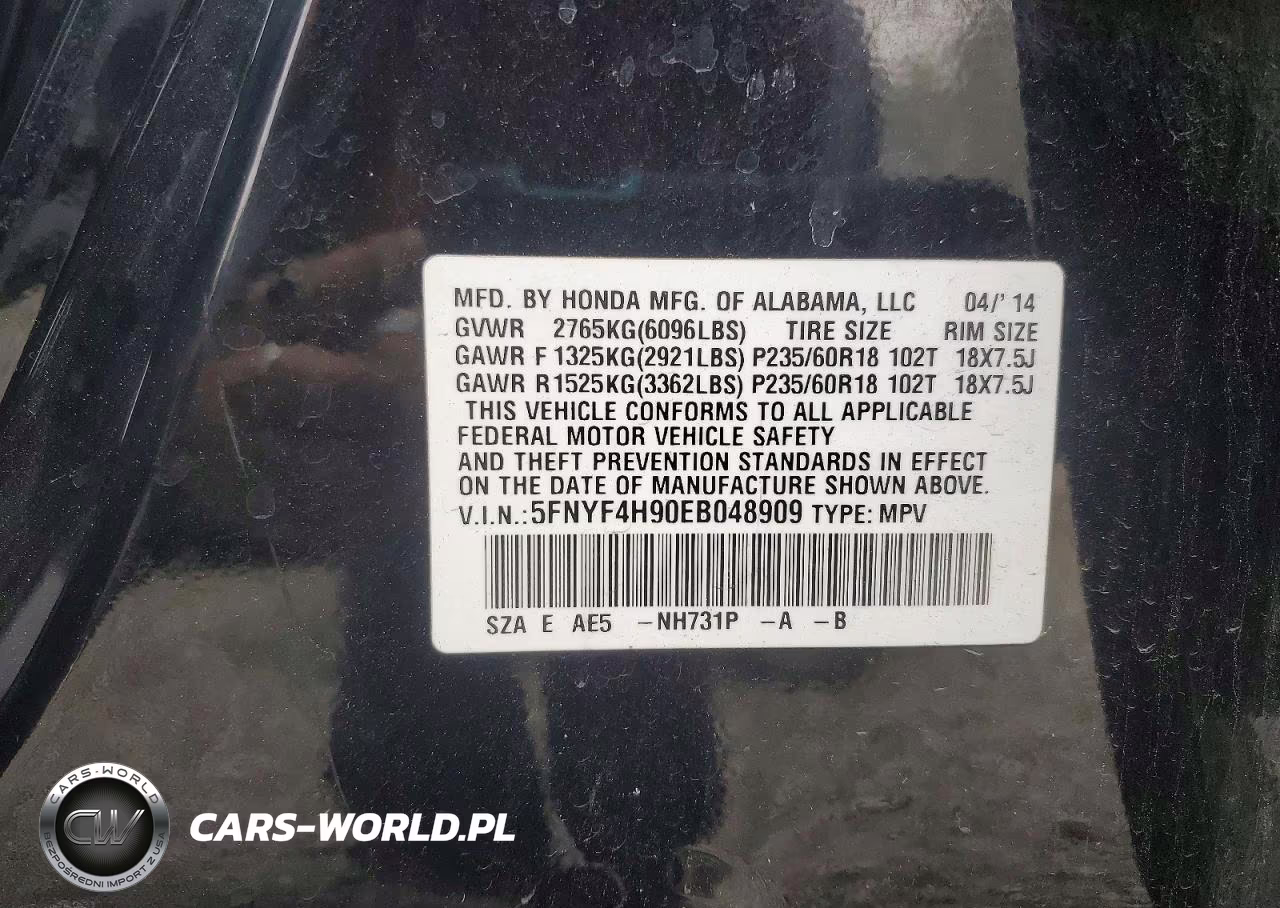 2014 Honda Pilot Touring VIN:5FNYF4H90EB048909 - 14