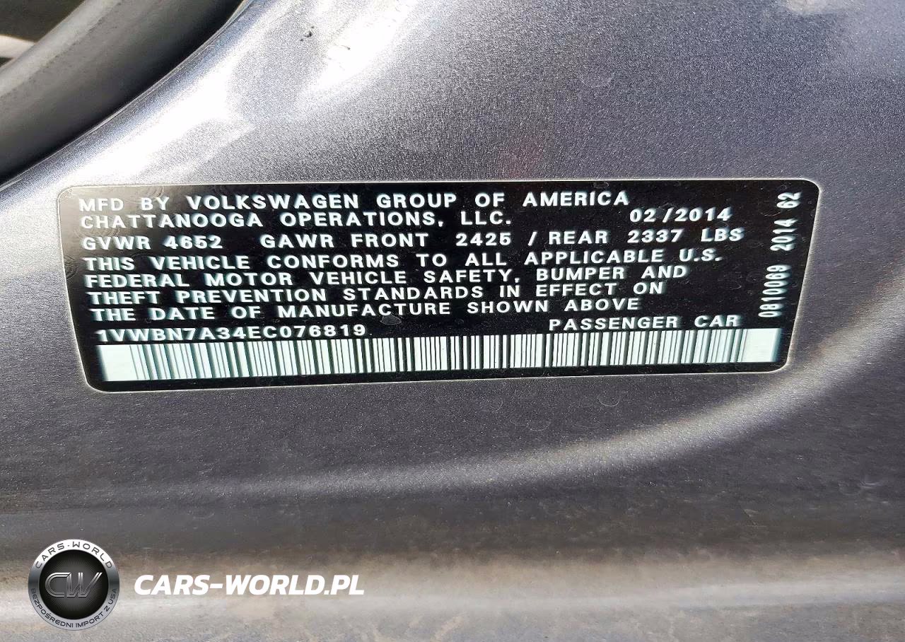 2014 Volkswagen Passat Se VIN:1VWBN7A34EC076819 - 12