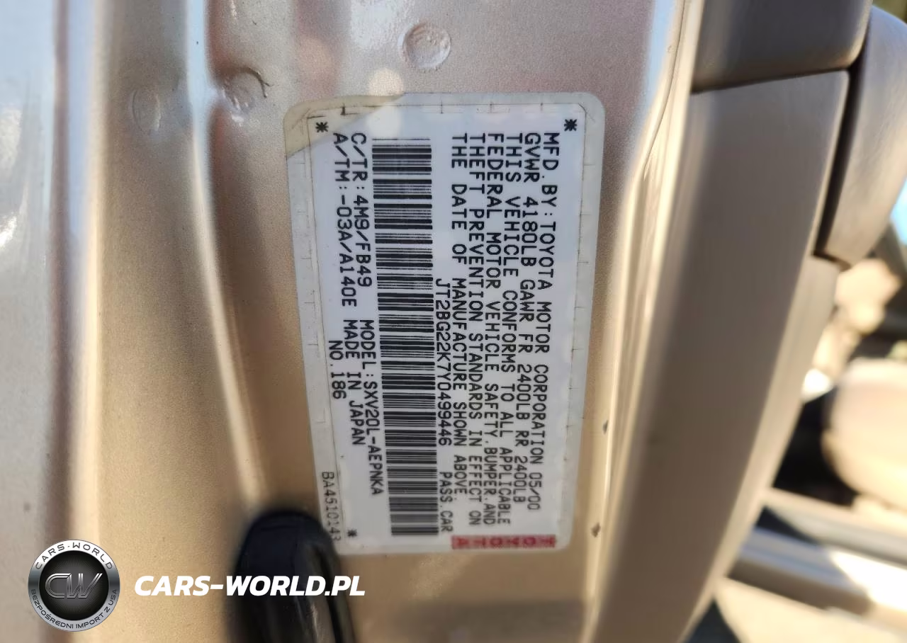 2000 Toyota Camry Le VIN:JT2BG22K7Y0499446 - 12