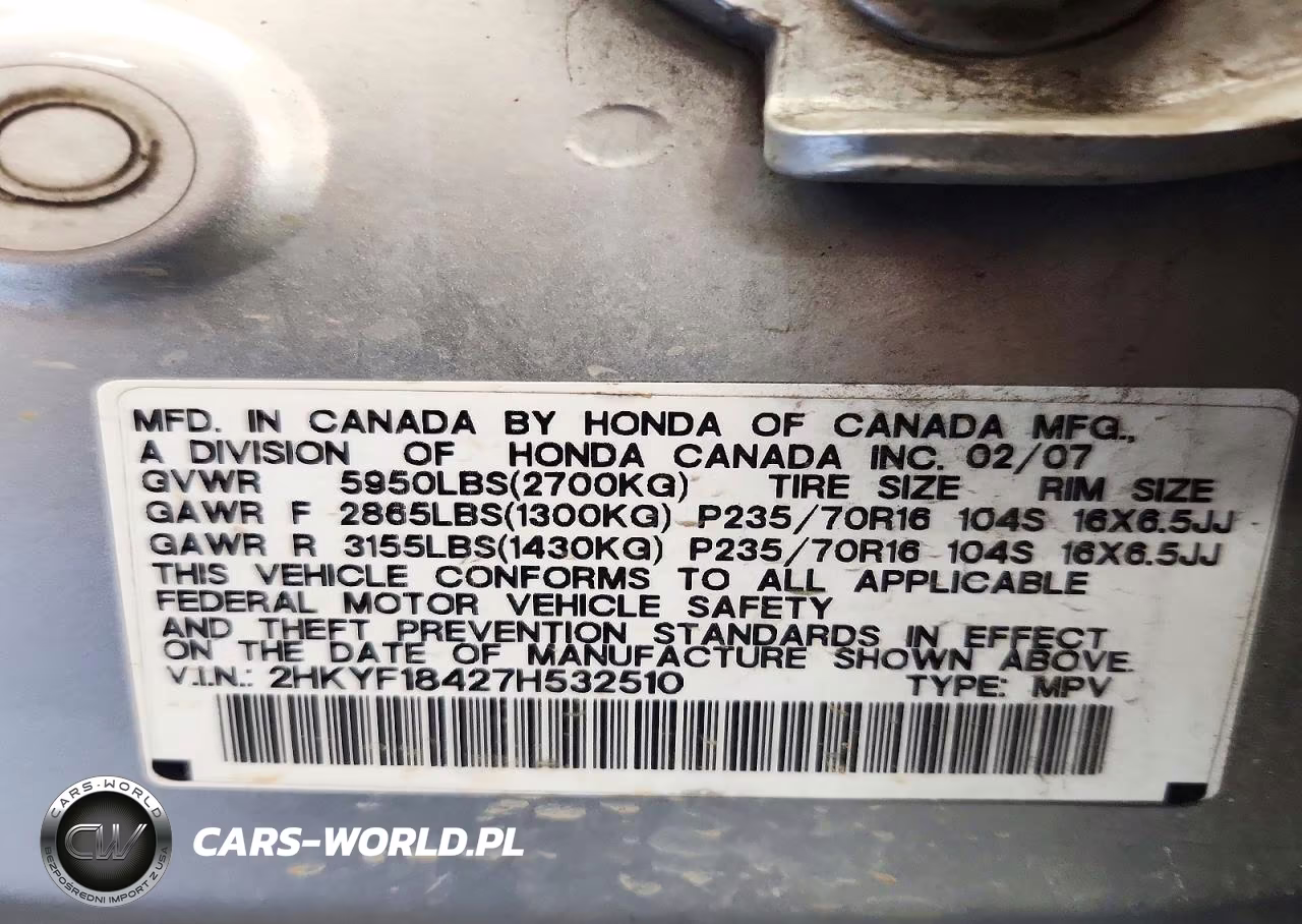 2007 Honda Pilot Ex VIN:2HKYF18427H532510 - 14