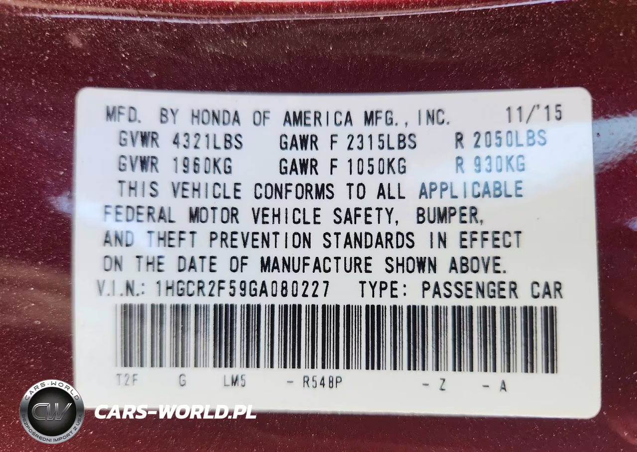 2016 Honda Accord Sport VIN:1HGCR2F59GA080227 - 12