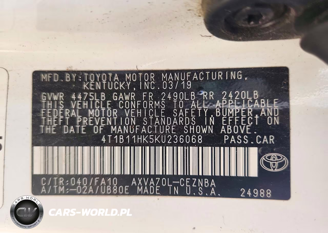 2019 Toyota Camry Le VIN:4T1B11HK5KU236068 - 12