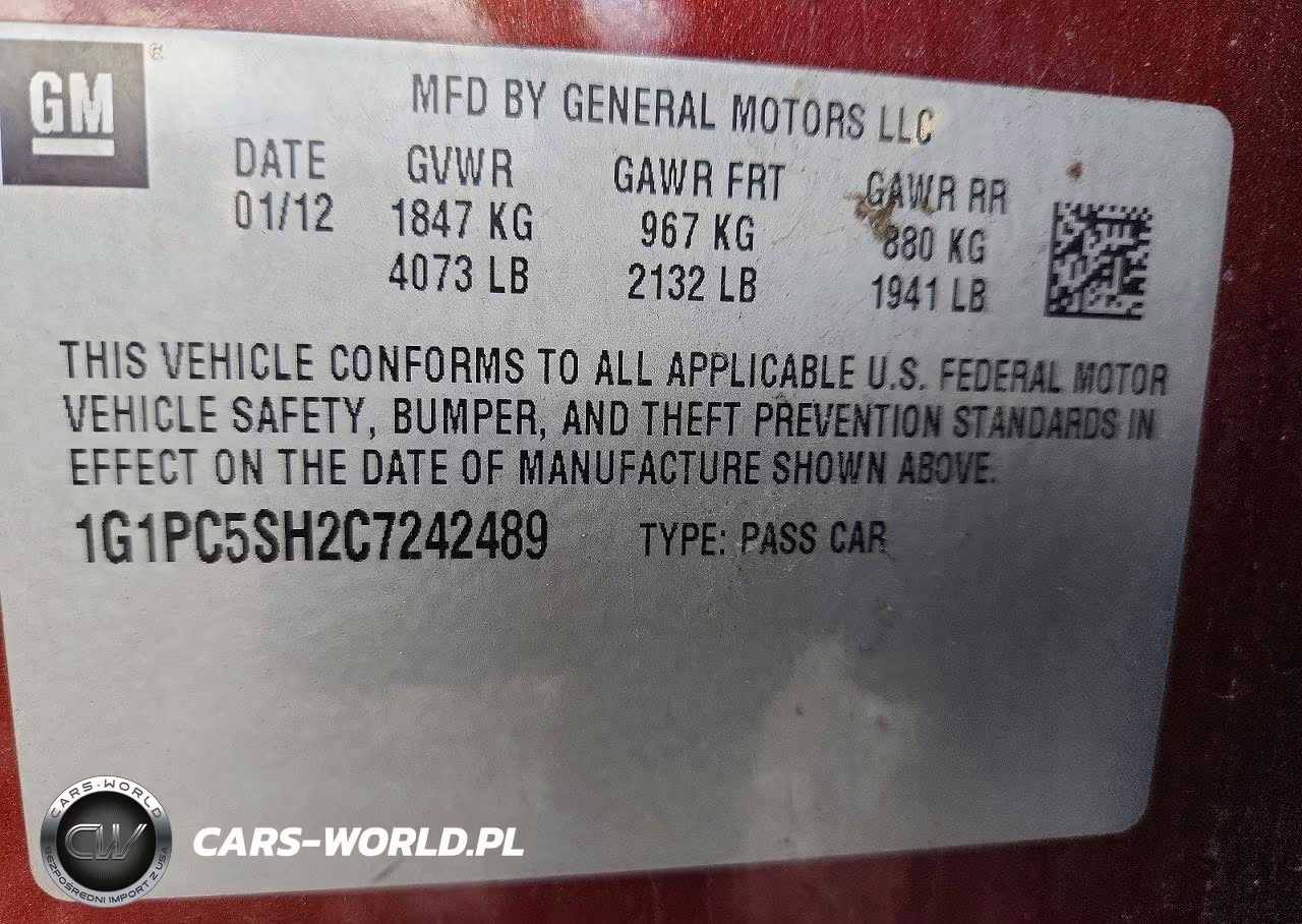 2012 Chevrolet Cruze Ls VIN:1G1PC5SH2C7242489 - 12