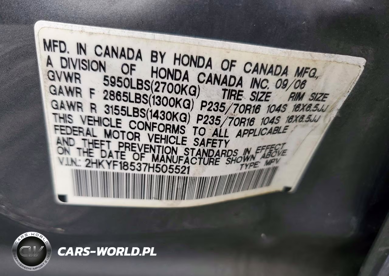 2007 Honda Pilot Exl VIN:2HKYF18537H505521 - 13