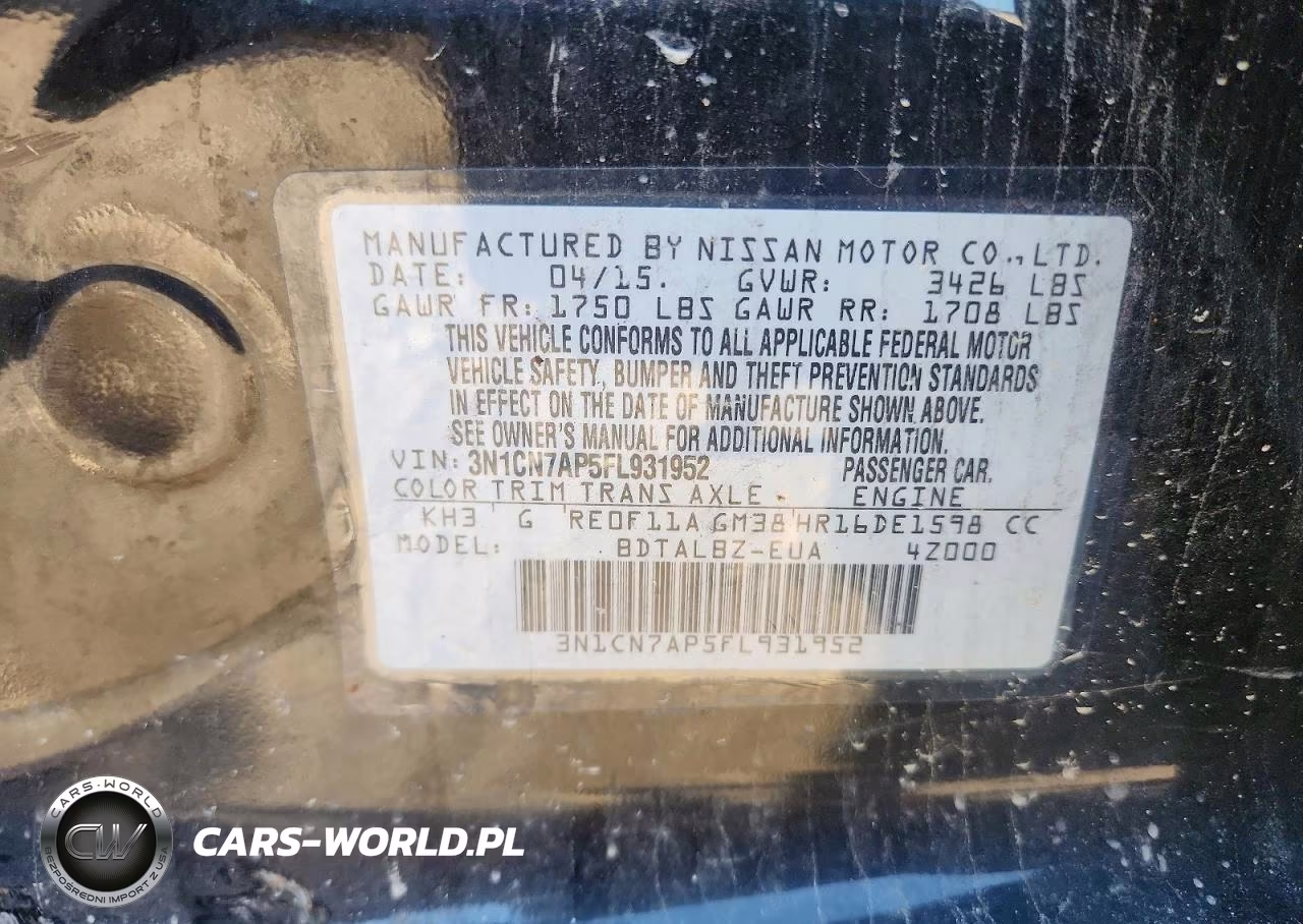 2015 Nissan Versa 1.6 Sv VIN:3N1CN7AP5FL931952 - 12