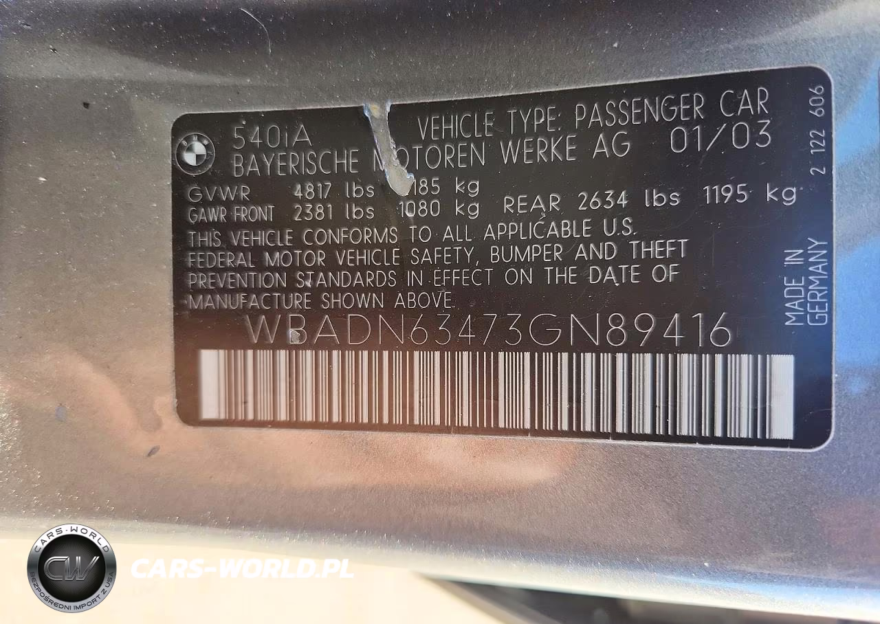 2003 BMW 540 I Automatic VIN:WBADN63473GN89416 - 12