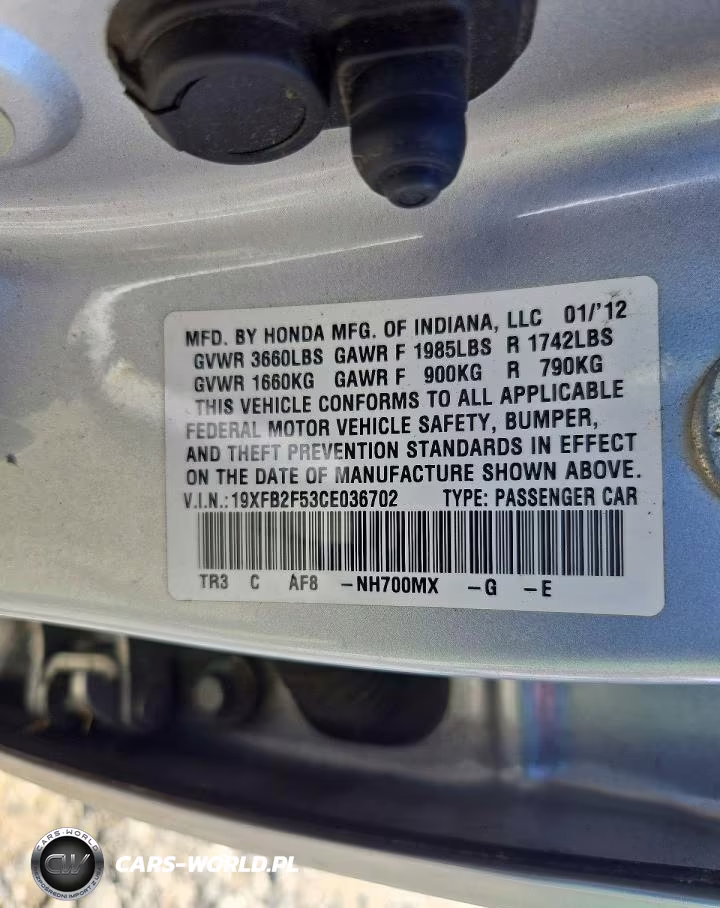2012 Honda Civic Lx VIN:19XFB2F53CE036702 - 12
