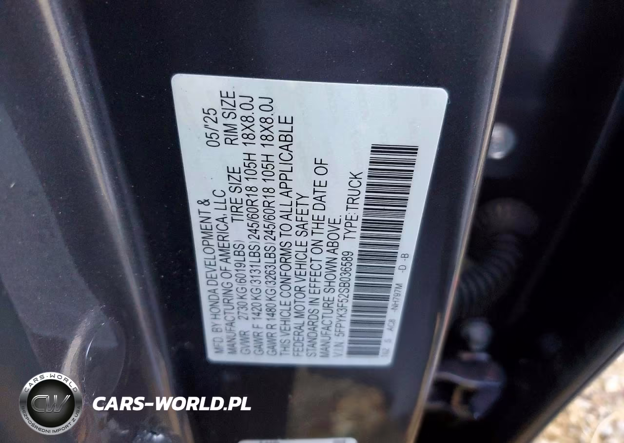2025 Honda Ridgeline Rtl VIN:5FPYK3F52SB036589 - 12
