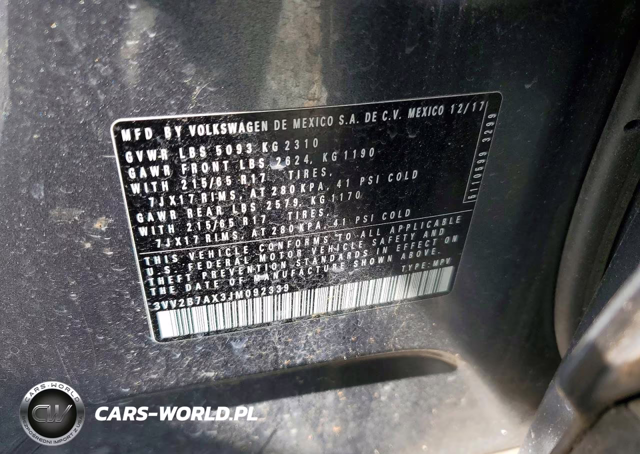 2018 Volkswagen Tiguan Se VIN:3VV2B7AX3JM092339 - 13